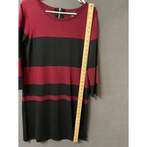 AB Studio Burgundy & Black Striped Knit Dress Medium Rayon Blend Back Zip - Picture 4 of 7